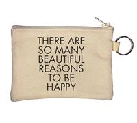 Portamonete con portachiavi "There are So Many Beautiful Reasons to Be Happy", beige