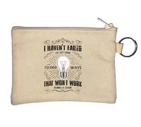 Portamonete con portachiavi Thomas Edison "I Haven't Failed I've Just Found 10000 Ways That Don't Work", beige