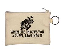 Portamonete con portachiavi "When Life Throws You A Curve Lean Into It", beige