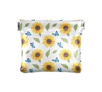 Portamonete con pupazzi di neve e fiocchi di neve blu, mini portamonete da viaggio, per cosmetici, cuffie, gioielli, dimensioni 10,9 x 9,4 cm, Girasoli Farfalle Blu Bianco, one size, Girasoli Farfalle