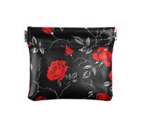 Portamonete con rosa rossa su sfondo nero, in pelle PU, mini portafoglio portamonete per donne, ragazze, uomini