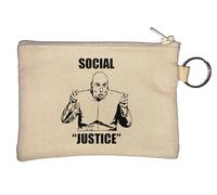 Portamonete con scritta divertente e scritta "Social Justice", colore: beige, Beige, Taglia unica