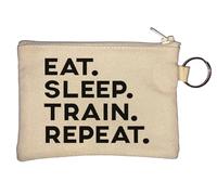 Portamonete con scritta "Eat Sleep Train Repeat", colore: beige