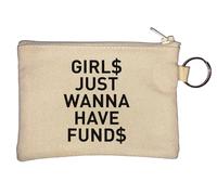 Portamonete con scritta "Girls Just Wanna Have Funds", con simbolo del dollaro, colore: beige