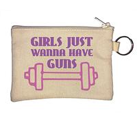 Portamonete con scritta "Girls Just Wanna Have Guns Dumbell", colore beige