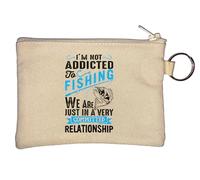 Portamonete con scritta "I Am Not Addicted to Fishing We are just in a very committed Relationship", colore beige