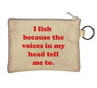 Portamonete con scritta "I Fish Because The Voices in My Head Tell me to Keychain" beige