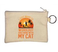Portamonete con scritta "I Just Want to Workout and Hang with My Cat", colore beige, Beige, Taglia unica
