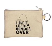 Portamonete con scritta "I Love It When She Bends Over Fishing Pole Graphic", beige
