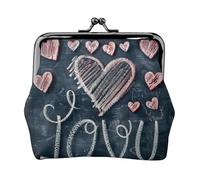 Portamonete con scritta "I Love You" e cuori, in fibra di pelle, portatile, per donne, Nero , Taglia unica, Portamonete