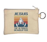 Portamonete con scritta in lingua inglese "Jesus The Ultimate Deadlifter", colore beige