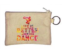 Portamonete con scritta "Life is Better When You Dance Paint Splash", colore: beige