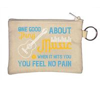Portamonete con scritta "One Good Thing About Music, When it Hits You, You Feel no Pain Slogan", colore: beige, Beige, Taglia unica