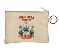 Portamonete con scritta "Train Like A Champion Net Level Fitness Dept Eat Sleep Train Repeat Deadlift Graphic Key Chain Beige