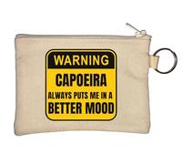 Portamonete con scritta "Warning Capoeira Always Puts Me in A Better Mood", colore: beige