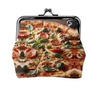 Portamonete con stampa 3D di pizza e peperoni con chiusura a bacio, piccola borsa vintage per uomo e donna, Nero , Taglia unica, Portamonete