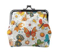 Portamonete con stampa a farfalla e margherita, elegante, unico, carino, mini portafoglio con chiusura a bacio, impermeabile per monete