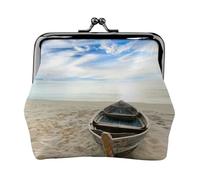 Portamonete con stampa a forma di barca sulla spiaggia, per uomo e donna, in pelle, con chiusura a bacio, piccolo portamonete