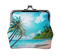 Portamonete con stampa a tema spiaggia tropicale, mini portamonete da donna, piccolo portamonete per carte di credito e chiavi d'identità, nero, Taglia unica, Vintage