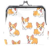 Portamonete con stampa animale, da donna, in pelle, simpatici cani corgi, colore bianco, lucchetto da bacio, piccolo portafoglio per monete, 11,5 cm x 10,5 cm
