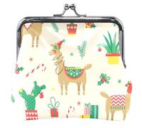 Portamonete con stampa animale, per uomini e donne, in pelle, con lucchetto a bacio, con lama carino, cactus, beige, porta monete, Simpatico Llama Cactus Beige, classico