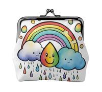 Portamonete con stampa arcobaleno e nuvole con gocce di pioggia, mini portamonete da donna per carte di credito e chiavi d'identità, nero, Taglia unica, Vintage