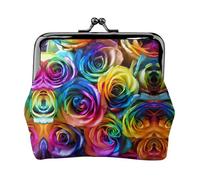 Portamonete con stampa arcobaleno e rosa, con chiusura a bacio, piccola borsa vintage per uomo e donna, Nero , Taglia unica, Portamonete
