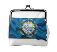 Portamonete con stampa della mappa della bandiera del Sud Dakota con chiusura a bacio, piccola borsa vintage per uomo e donna, Nero , Taglia unica, Portamonete