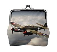 Portamonete con stampa di aeroplano della Seconda Guerra Mondiale 2, scala standard 2_00x, mini portamonete da donna, piccolo portamonete per carte di credito e chiavi d'identità, nero, Taglia unica