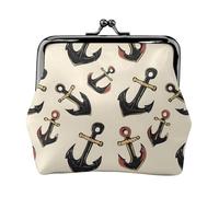 Portamonete con stampa di ancora, da donna, con chiusura a bacio, portamonete in pelle sintetica