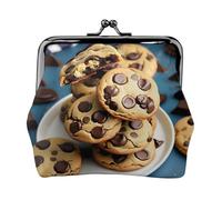 Portamonete con stampa di biscotti e patatine al cioccolato, portamonete portatile in fibra di pelle, mini portamonete da donna, Nero , Taglia unica, Portamonete
