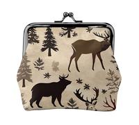 Portamonete con stampa di cervi con alce e orso, squisito, versatile, con chiusura a bacio, piccolo portafoglio con cerniera per monete e carte
