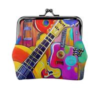 Portamonete con stampa di chitarre acustiche e acustiche, con chiusura a bacio, piccola borsa vintage per uomo e donna, Nero , Taglia unica, Portamonete