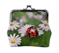 Portamonete con stampa di coccinelle e margherite, mini portamonete da donna, piccolo portamonete per carte di credito e chiavi d'identità, nero, Taglia unica, Vintage