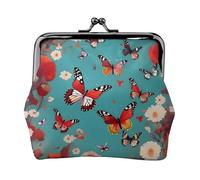 Portamonete con stampa di farfalle volanti tra fiori, mini portamonete da donna, piccolo portamonete per carte di credito e chiavi d'identità, nero, Taglia unica, Vintage