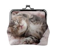 Portamonete con stampa di gatto che dorme, portamonete portatile in fibra di pelle mini portamonete per donne, Nero , Taglia unica, Portamonete