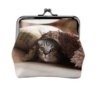 Portamonete con stampa di gatto sotto la coperta, con chiusura a bacio, piccola borsa vintage per uomo e donna, Nero , Taglia unica, Portamonete