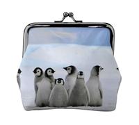 Portamonete con stampa di giovani pinguini con neve e chiusura a bacio, piccola borsa vintage per uomini e donne, Nero , Taglia unica, Portamonete