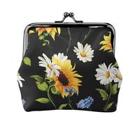 Portamonete con stampa di girasoli, camomilla, per uomo e donna, in pelle, con chiusura a bacio, piccolo portamonete