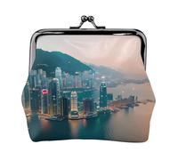 Portamonete con stampa di Hong Kong, mini portamonete da donna, piccolo portamonete per carte di credito e chiavi d'identità, nero, Taglia unica, Vintage