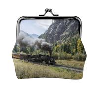 Portamonete con stampa di locomotiva a vapore, con chiusura a bacio, piccola borsa vintage per uomo e donna, Nero , Taglia unica, Portamonete
