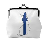 Portamonete con stampa di mappa della bandiera finlandese, con chiusura a bacio, piccola borsa vintage per uomo e donna, Nero , Taglia unica, Portamonete
