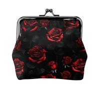 Portamonete con stampa di rose rosse e nere, mini portamonete da donna, piccolo portamonete per carte di credito e chiavi d'identità, nero, Taglia unica, Vintage