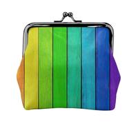 Portamonete con stampa di sfondo in legno colorato arcobaleno con chiusura a bacio, piccola borsa vintage per uomini e donne, Nero , Taglia unica, Portamonete