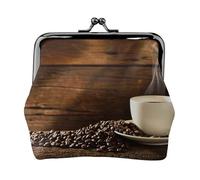 Portamonete con stampa di tazza di caffè e chicchi di caffè, portamonete portatile in fibra di pelle mini portamonete per donne, Nero , Taglia unica, Portamonete
