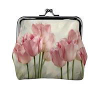 Portamonete con stampa di tulipani rosa, portamonete portatile in fibra di pelle mini portamonete per le donne, Nero , Taglia unica, Portamonete