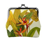 Portamonete con stampa di uccelli tropicali del paradiso, portamonete portatile in fibra di pelle, mini portamonete da donna, Nero , Taglia unica, Portamonete