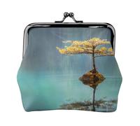 Portamonete con stampa di un lago pacifico e un albero, per uomo e donna, in pelle, con chiusura a bacio, piccolo portamonete