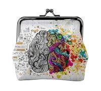Portamonete con stampa di vantaggio del cervello sinistro e destro, portamonete portatile in fibra di pelle mini portamonete per le donne, Nero , Taglia unica, Portamonete