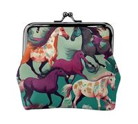Portamonete con stampa di vari tipi di cavalli, mini portamonete da donna, piccolo portamonete per carte di credito e chiavi d'identità, nero, Taglia unica, Vintage